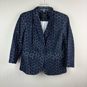 Talbots Navy blue eyelet blazer button tailored fit NWOT white underlay 6 petite